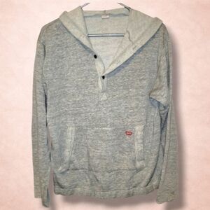 Levi’s Gray Henley Hoodie Pullover Kangaroo Pocket Long Sleeve Womens L